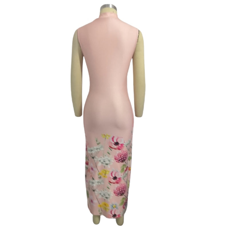 2022 Fashion Summer Women Casual Sleeveless Floral Print Elegant Dress Fake Two-Piece High Neck Asymmetrical Dress