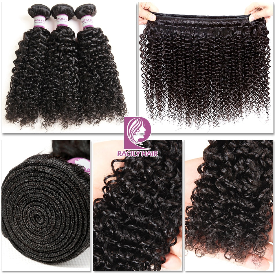 Racily Hair Ombre Brazilian Kinky Curly Bundles With Closure Remy Human Hair 3/4 Bundles With Closure 1B/30 Bundles With Closure