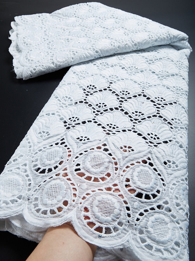 Pure Cotton Lace Fabric High Quality African Swiss Voile Lace With Stones Embroidery African Lace Fabric For Sew Clothes TY1944
