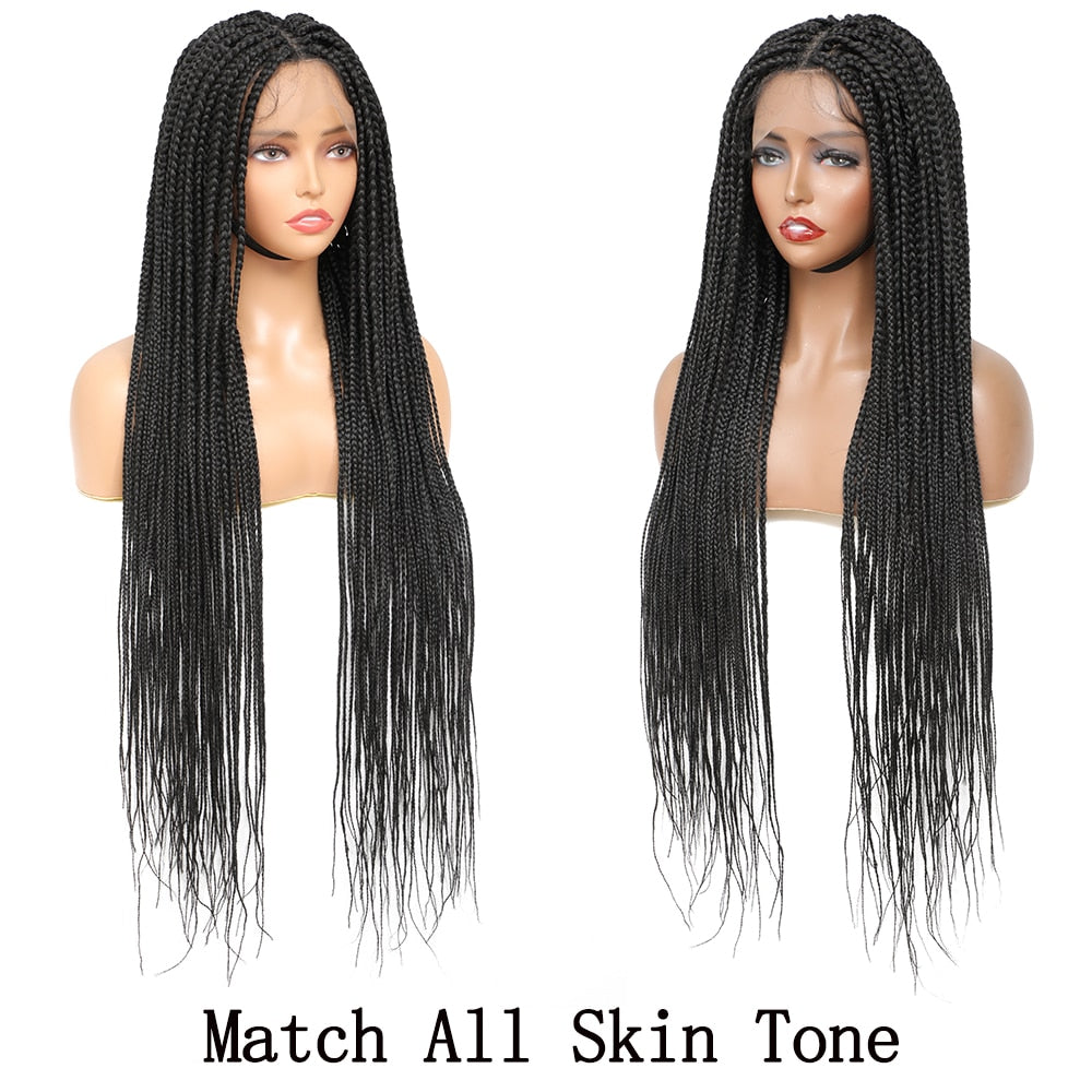 32" Full Lace Front Box Braided Synthetic Wigs Knotless Cornrow Braids Black Lace Frontal Wigs With Baby Hair for Women X-TRESS