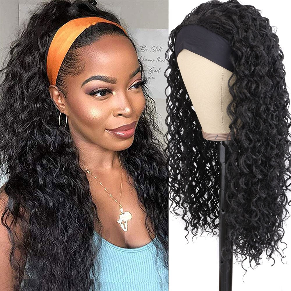 Curly Headband Wig for Female Synthetic Loose Deep Wave Wig Ombre Black Brown Burg Hair Long Women's Headband Wig