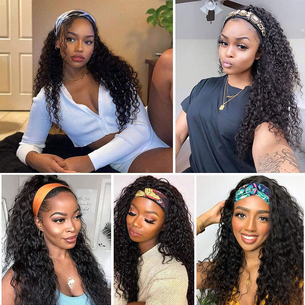 Curly Headband Wig for Female Synthetic Loose Deep Wave Wig Ombre Black Brown Burg Hair Long Women's Headband Wig