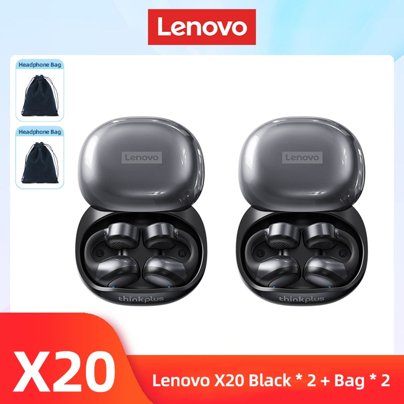Original Lenovo X20 Earphones Bluetooth 5.3 Ear Clip Wireless Headphones Touch Control Earbuds Bass Gaming Earphone 350mAh New