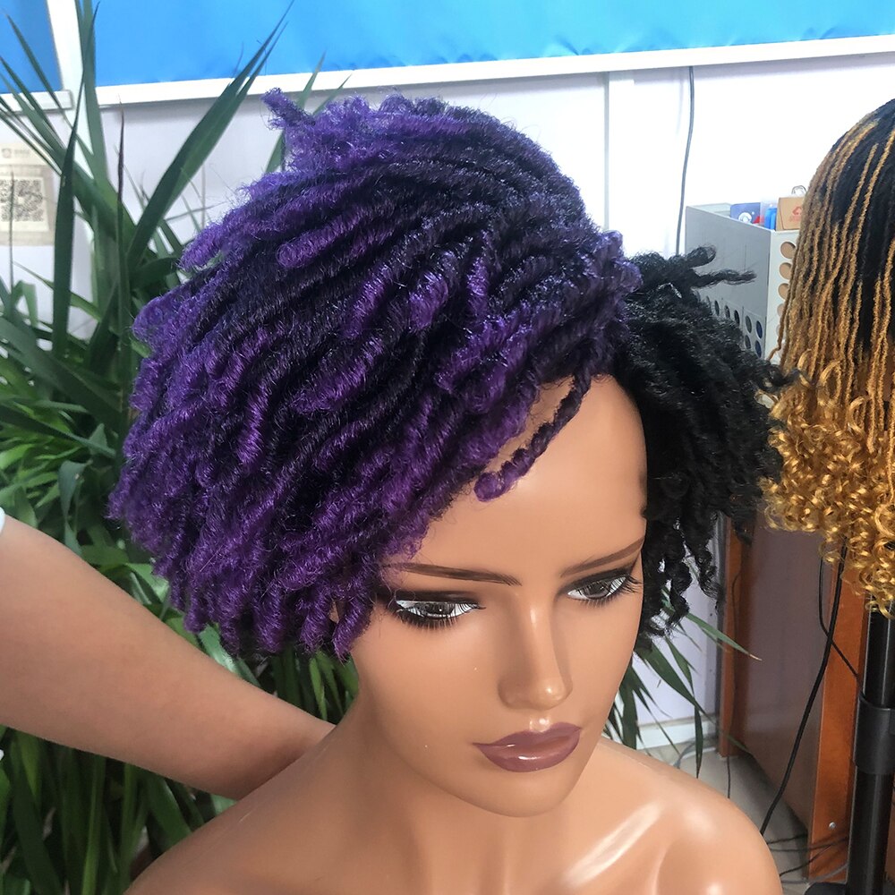 10Inches Braided Wigs  Afro Bob Wig Synthetic DreadLock Wigs For Black Woman Short Curly Ends Cosplay Yun Rong Hair