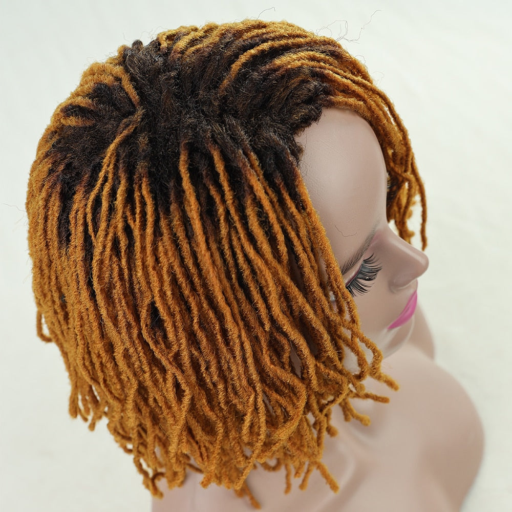 10Inches Braided Wigs  Afro Bob Wig Synthetic DreadLock Wigs For Black Woman Short Curly Ends Cosplay Yun Rong Hair
