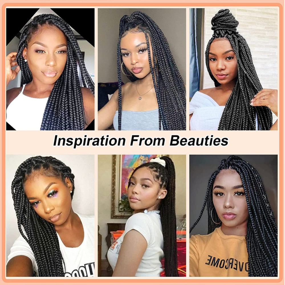32" Full Lace Front Box Braided Synthetic Wigs Knotless Cornrow Braids Black Lace Frontal Wigs With Baby Hair for Women X-TRESS