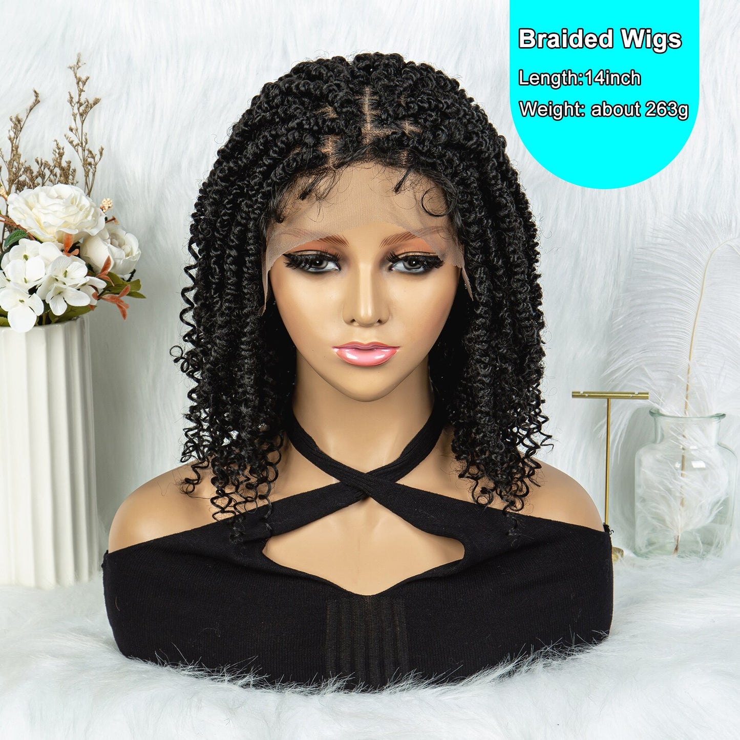Synthetic Lace Front Wig Butterfly Locs Braided Wigs Dreadlock Wig 14 inches Short Knotless Wigs for Black Women Synthetic Wig