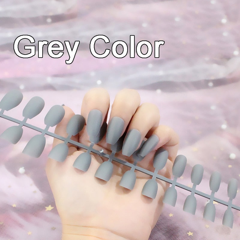 24pcs Colorful Frosted Matte Strips False Nail Ballet Press on Nails Tips for Nails Art Artificial Fingernails Fake Nail