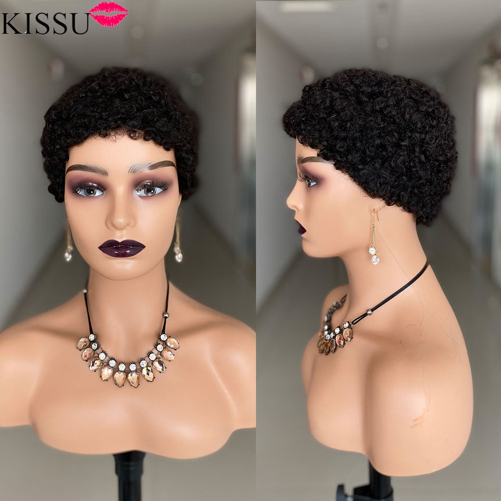 Short Afro Kinky Curly Wig For Black Women Natural Human Hair Wig Cheap Machine Made Wig 100%Human Hair Fluffy Kinky Curly Wigs