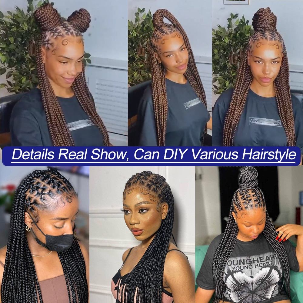 36‘’ Full Lace Box Braid Lace Front Wig Super Long Criss Cross Knotless Braids Wig Ombre Synthetic Braided Wigs for Black Women