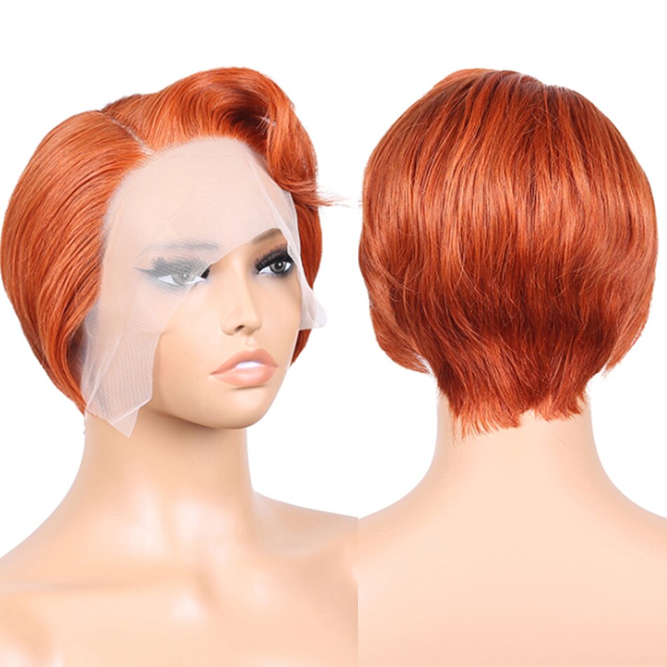 Straight Pixie Cut Wig Lace Human Hair Wigs For Women Straight Short Pixie Wig T Part Lace Wig Ginger Orange Human Hair Wigs