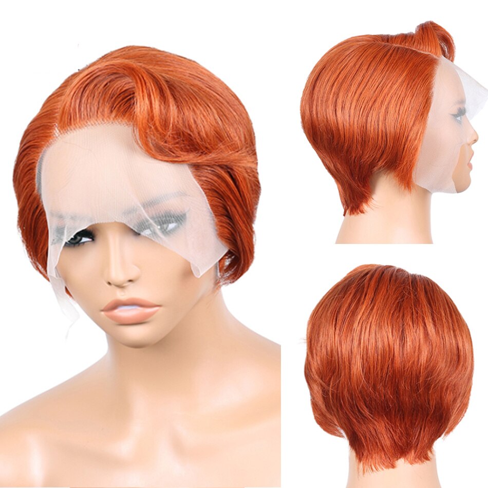 Straight Pixie Cut Wig Lace Human Hair Wigs For Women Straight Short Pixie Wig T Part Lace Wig Ginger Orange Human Hair Wigs