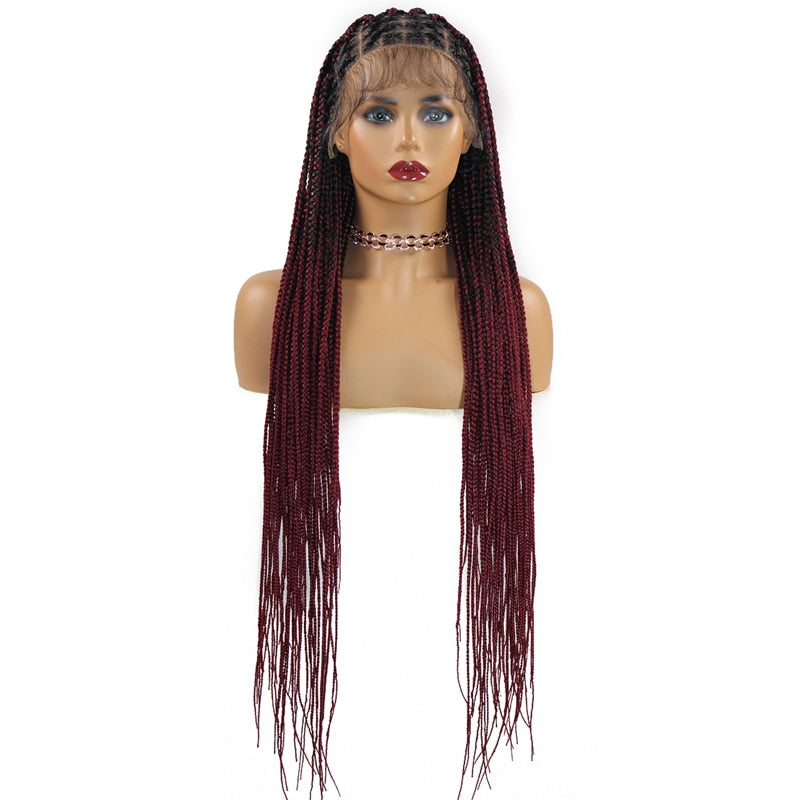36‘’ Full Lace Box Braid Lace Front Wig Super Long Criss Cross Knotless Braids Wig Ombre Synthetic Braided Wigs for Black Women
