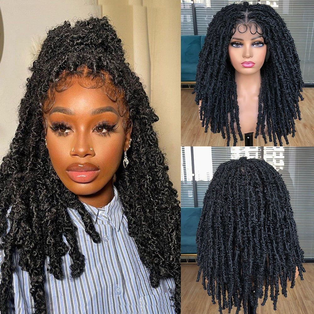 Butterfly Locs Crochet Hair Full Lace Wig With Baby Hair for Women Hand-braided Faux Locs Braids Messy Natural Hair Extension
