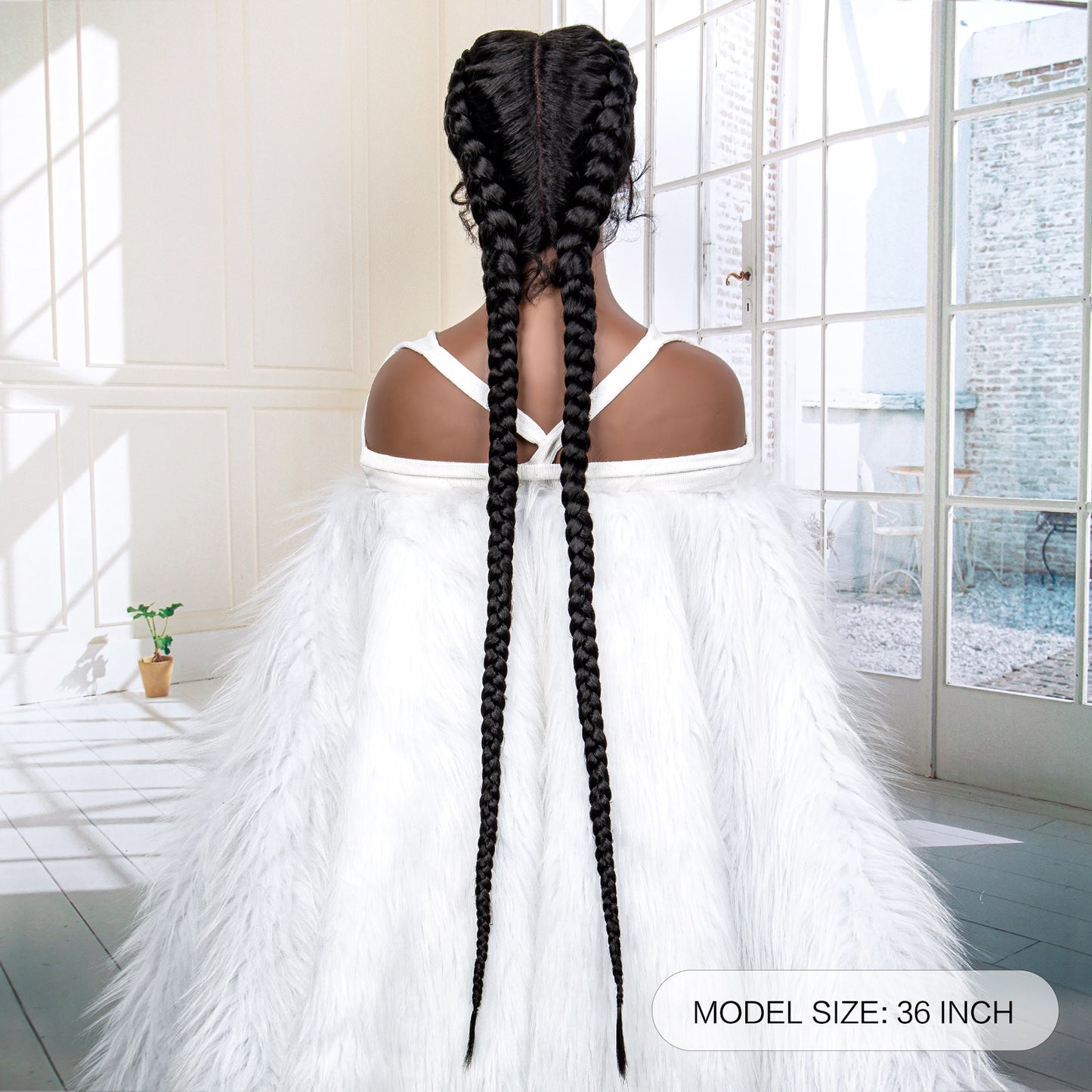 36 Inches Long Lace Front Synthetic Braided Wigs Lace Front Twins Cornrow Braided Wig for Black Women with Baby Hair Middle Part