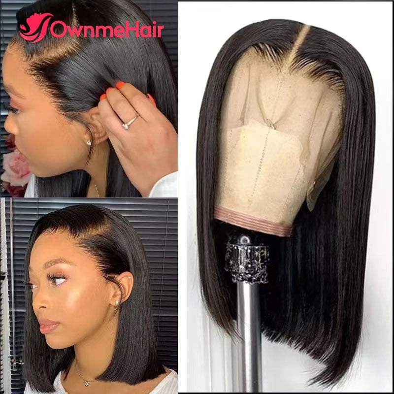 Brazilian Straight Short Bob Wig 13x6 13x4 Lace Frontal Human Hair Wigs for Women Pre Plucked with Baby Hair T Part Lace Bob Wig