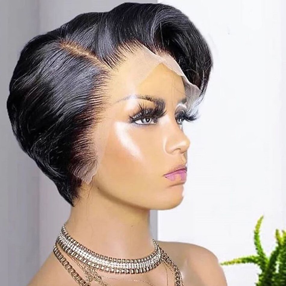 Pixie Cut Wig Transparent Lace Human Hair Wigs For Women Straight Short Bob Wig T Part Lace Wig Prepluck Brazilia Human Hair