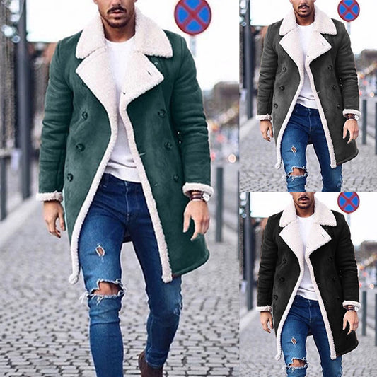Fashion Men's Winter Warm Coat Solid Color Long Sleeve Trench Jackets