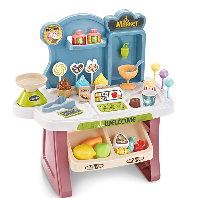 Childrens Educational Toys Mini Supermarket Cash Register Shopping Cart Stall Table Baby Selling Tool Set