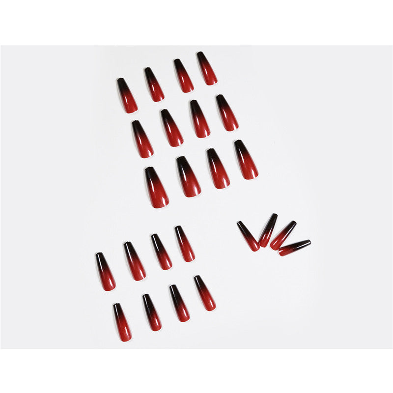 Red And Black Gradient Long Ballet Wear Nails Finished Fake Nails Nail Patch