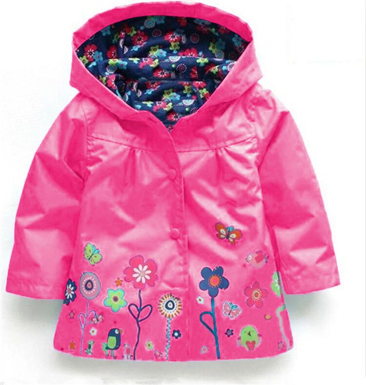Children's clothing children's jacket girls cute flowers windproof rain jacket children's hooded jacket