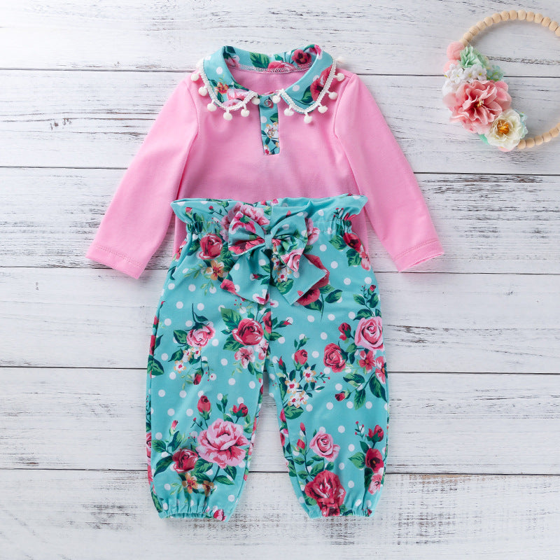 Baby long-sleeved one-piece chiffon pants suit