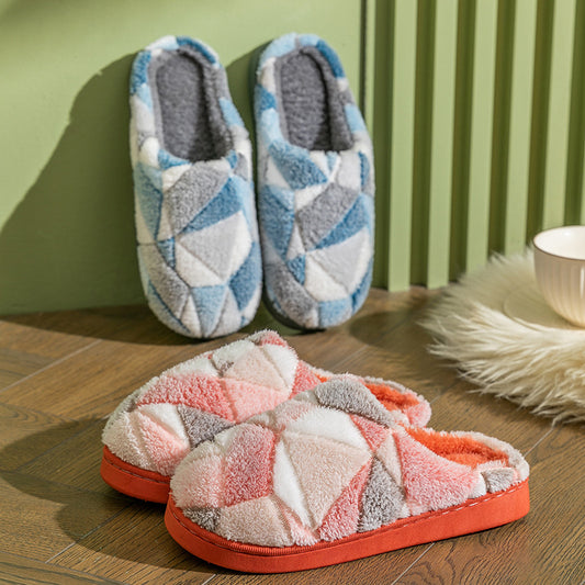 Pachwork Slippers Plush Warm House Shoes Bedroom Slippers Women