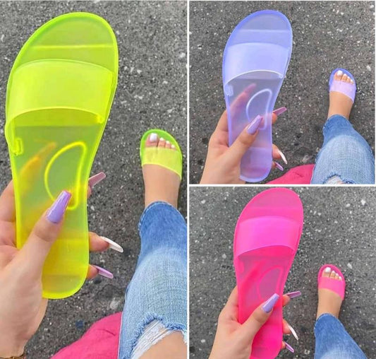New Women Jelly Slippers  Ladies Candy Slides Summer Beach Slippers  Plus Size Women Shoes