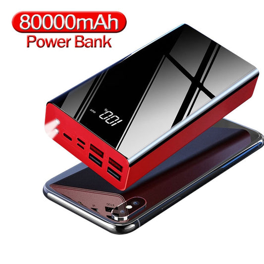 80000mAh Power Bank 4USB Fast Charging External Battery Charger Digital Display External Battery Flashlight For iPhone Xiaomi