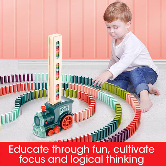 Baby Toys Domino Car Puzzle Automatic Release Licensing Electric Building Blocks Small Train Toy